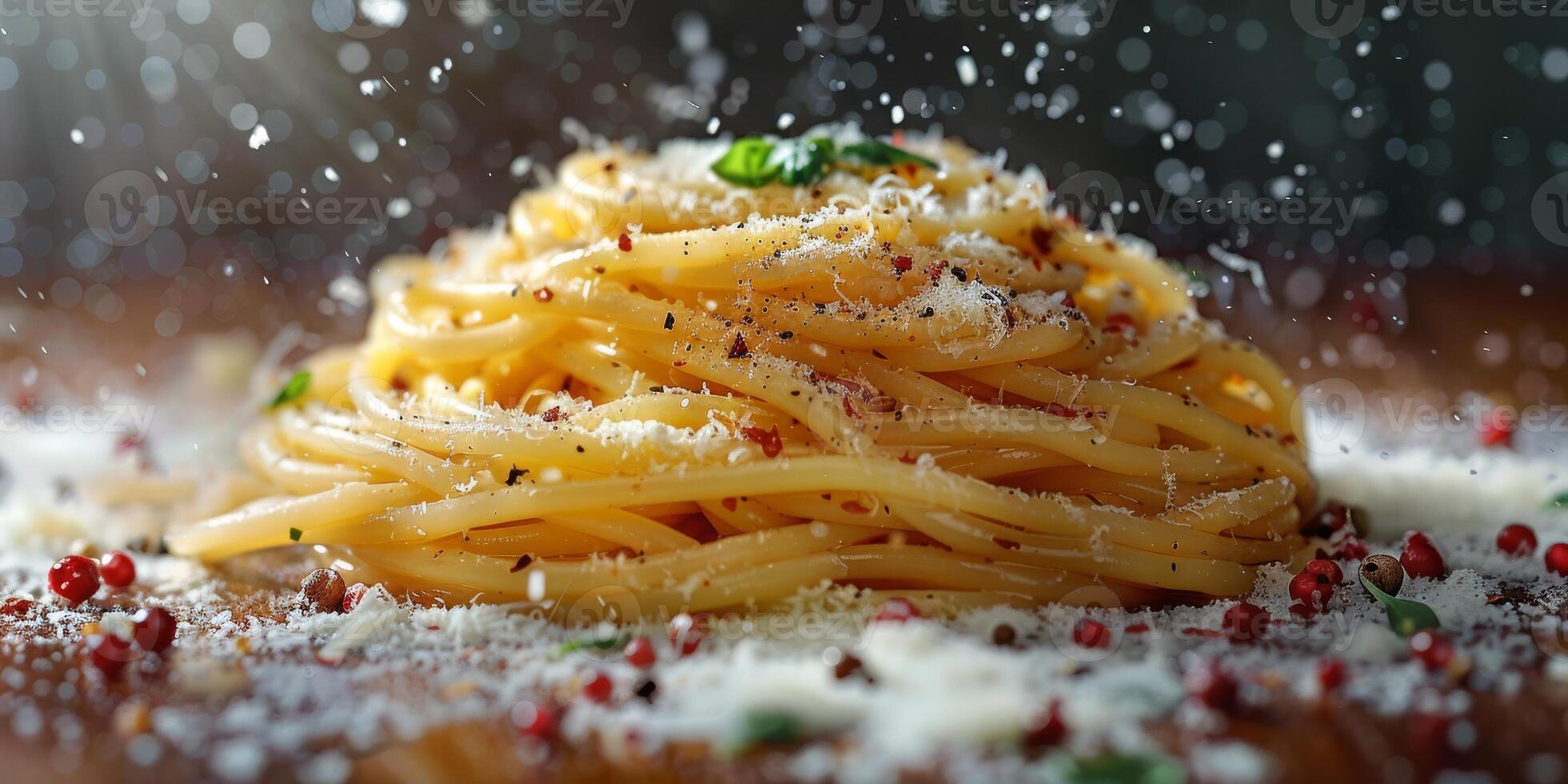 AI Generated Classic Pasta on kitchen background. Diet and food concept. photo