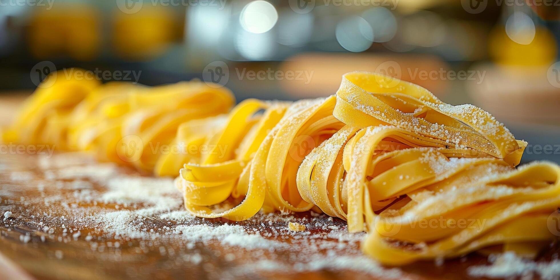 AI Generated Classic Pasta on kitchen background. Diet and food concept. photo