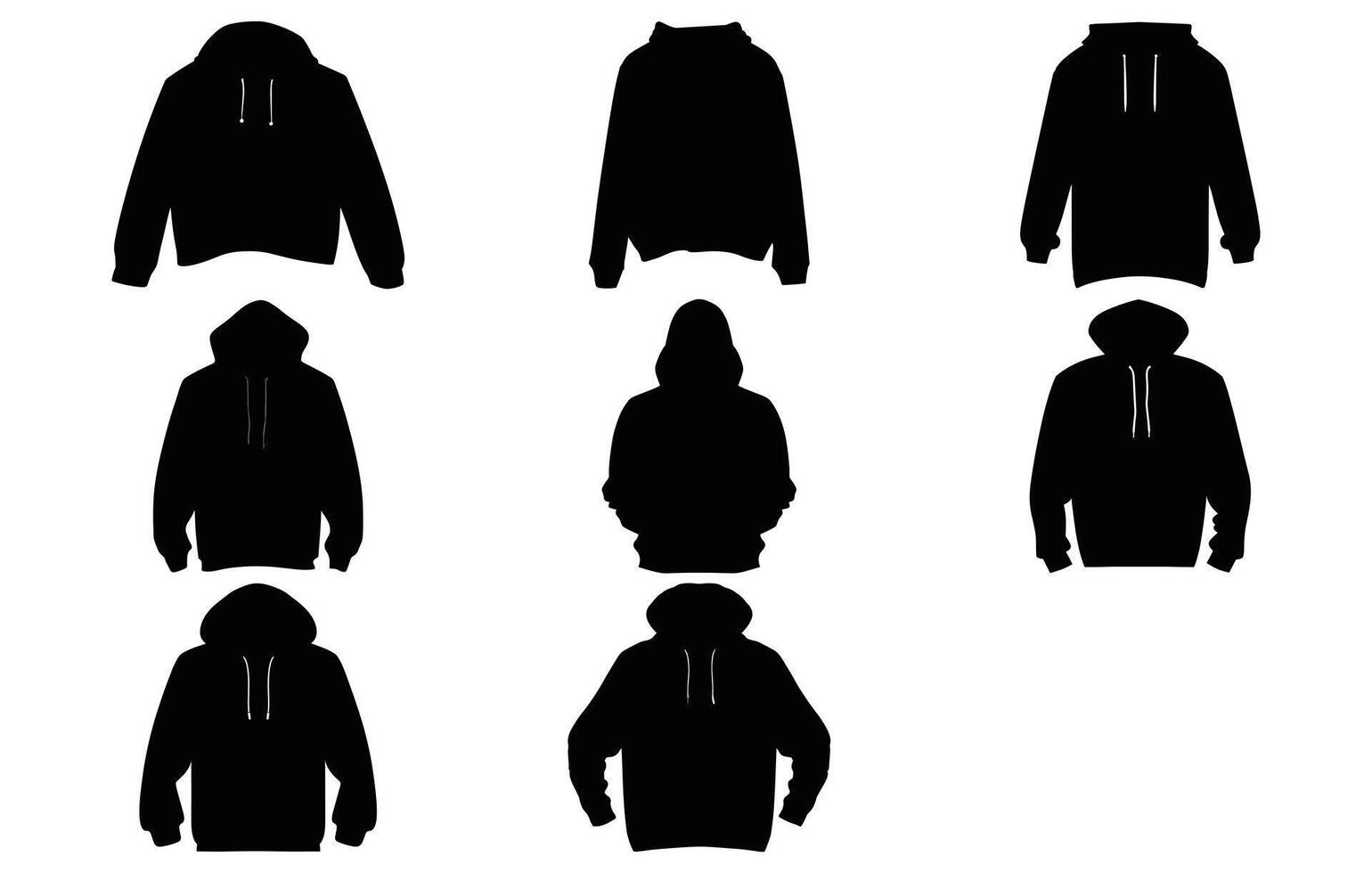 Silhouette of hoodie, Vector Hoodie Black and White Sleeves Streetwear Fashion Silhouette,