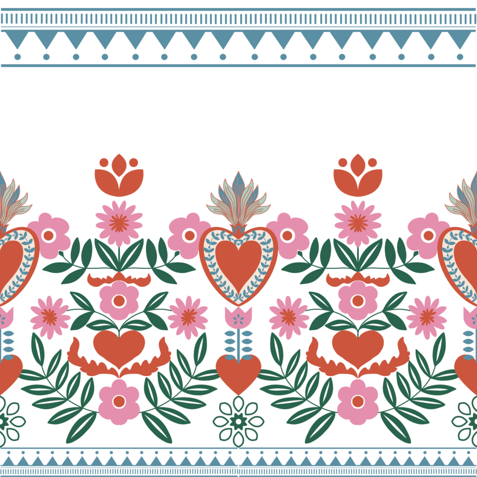 Seamless pattern polish folk flower botanical garden hotizontal background png