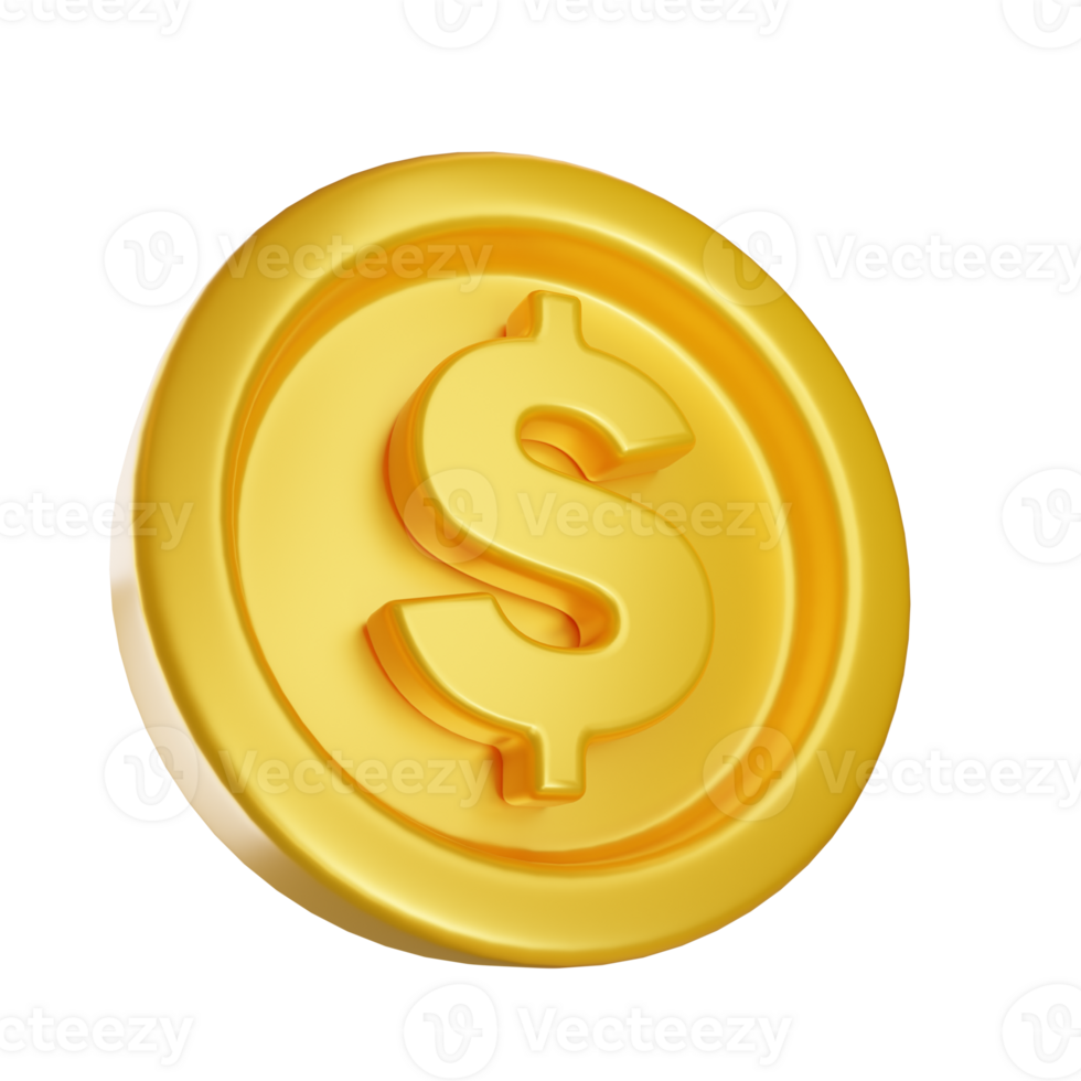 gold coin 3d render on PNG background, golden cash on isolated background.3d rendering illustration, 3d effect element.