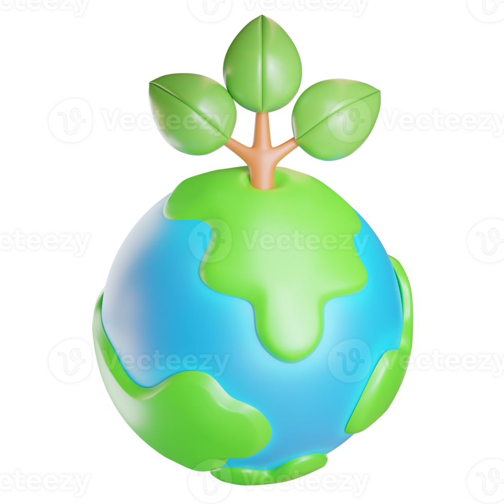 Green Earth 3d render on isolated background for Earth Day, recycle icon for the green globe,3d rendering illustration png