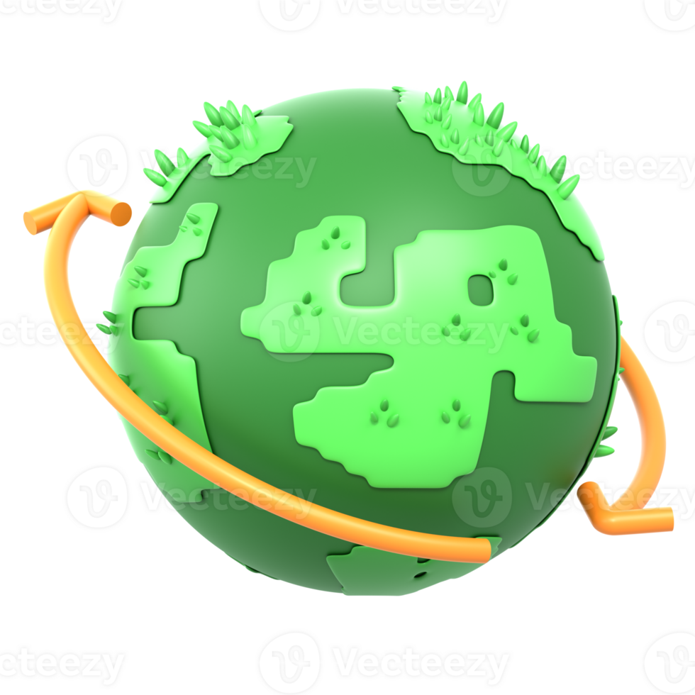 3D Illustration globe with arrows circular economy png