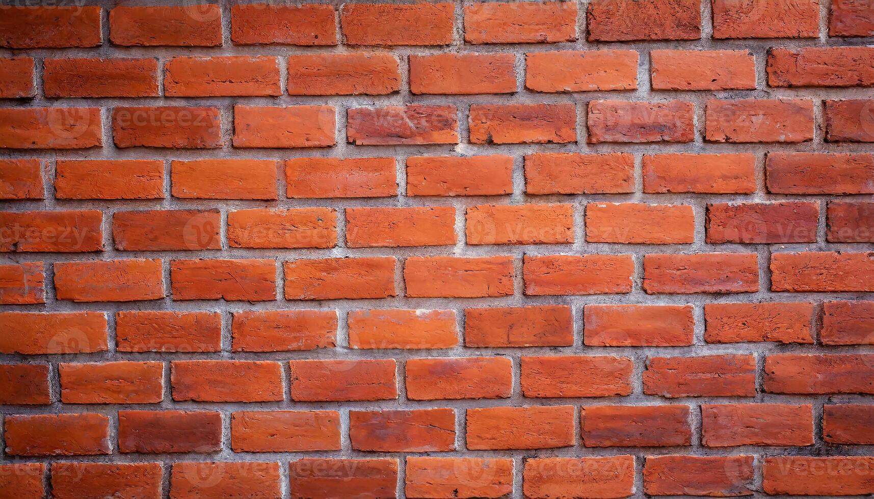 AI generated Close up view of a red brick wall. Texture of old dark brown and red brick wall panoramic background. Minimal pattern background concept. Trendy brick wall background idea. Copy space. photo
