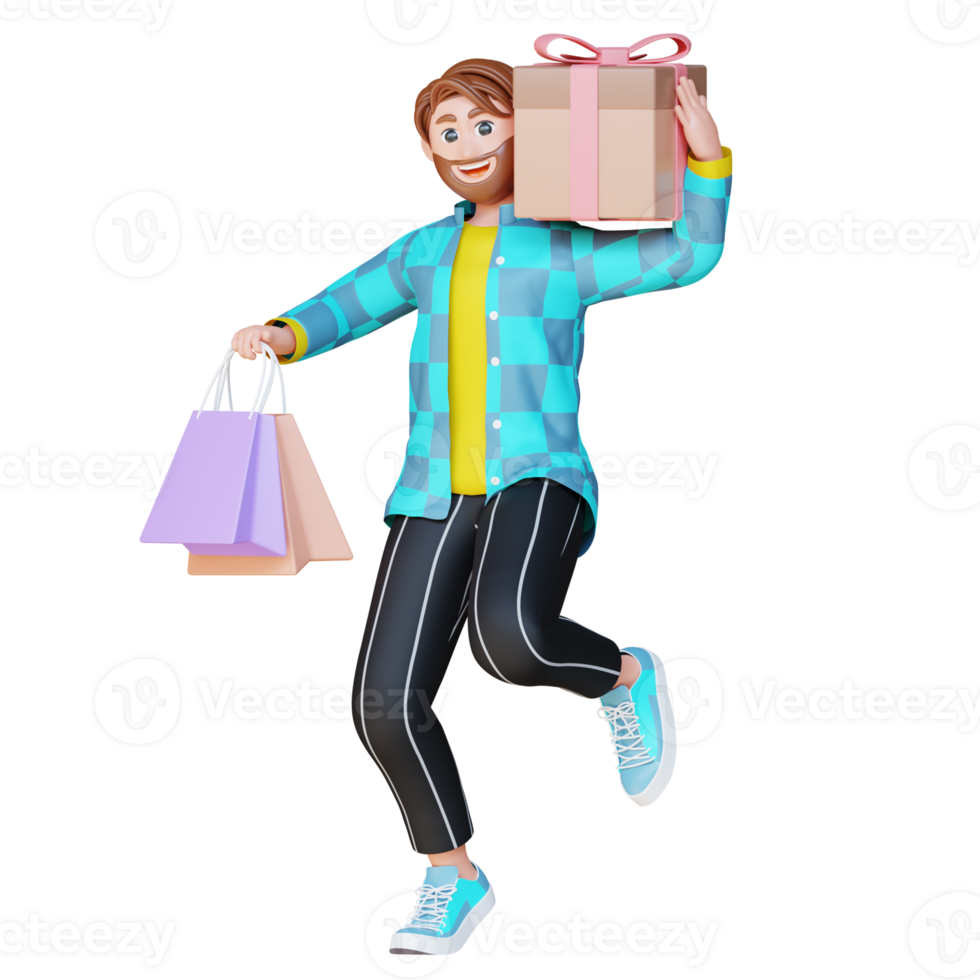 3D Illustration Character carry a package box png