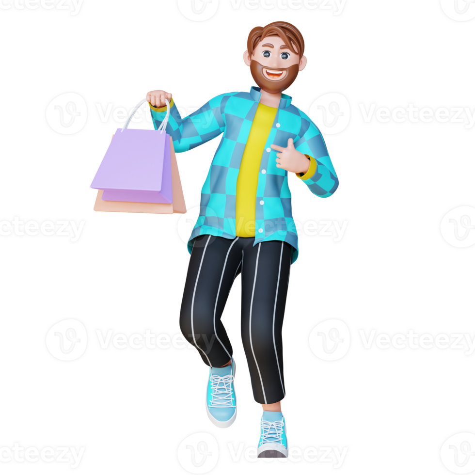3D Illustration Character holding a shopping bag png