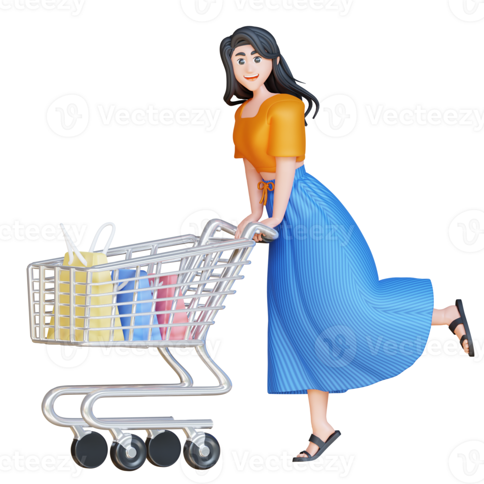 3D Illustration Character with shopping cart png