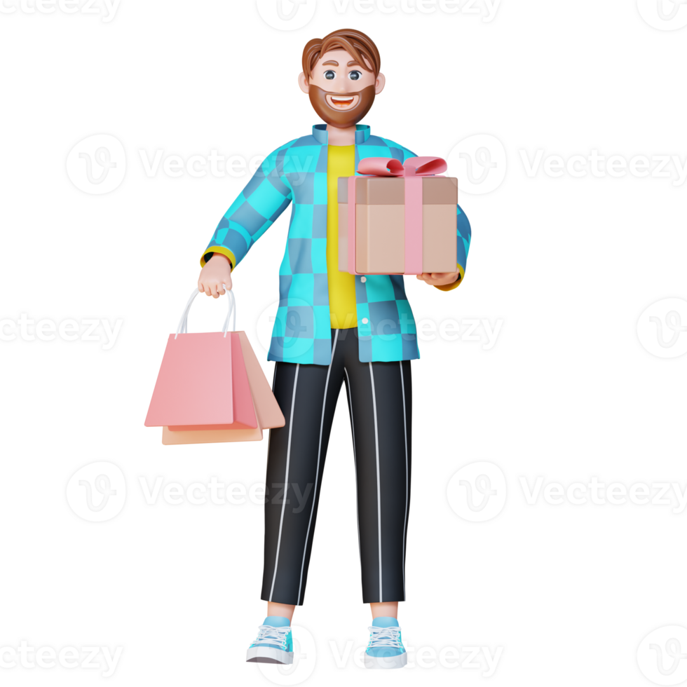 3D Illustration Character holding a package box png