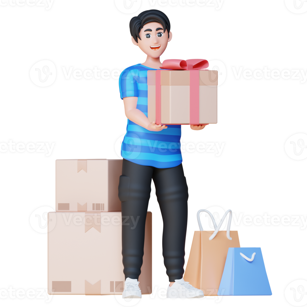 3D Illustration Character holding a box png