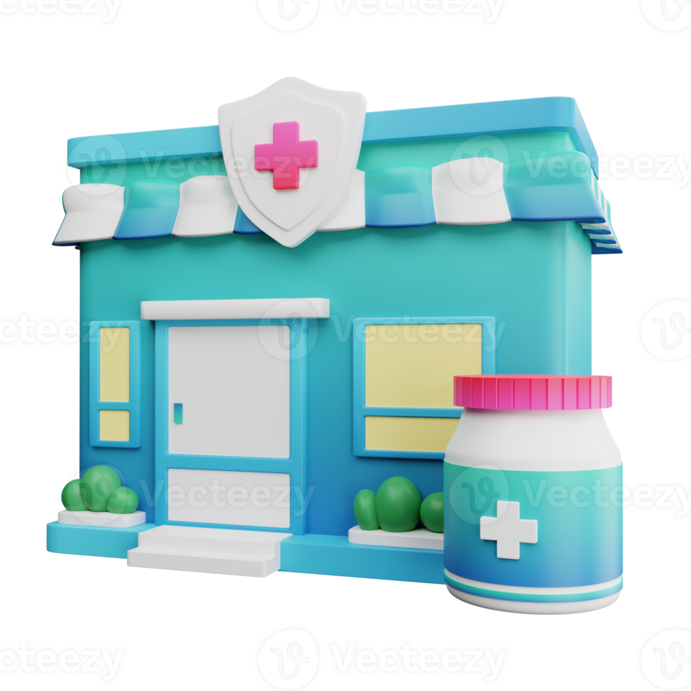 3D Illustration pharmacy store building png