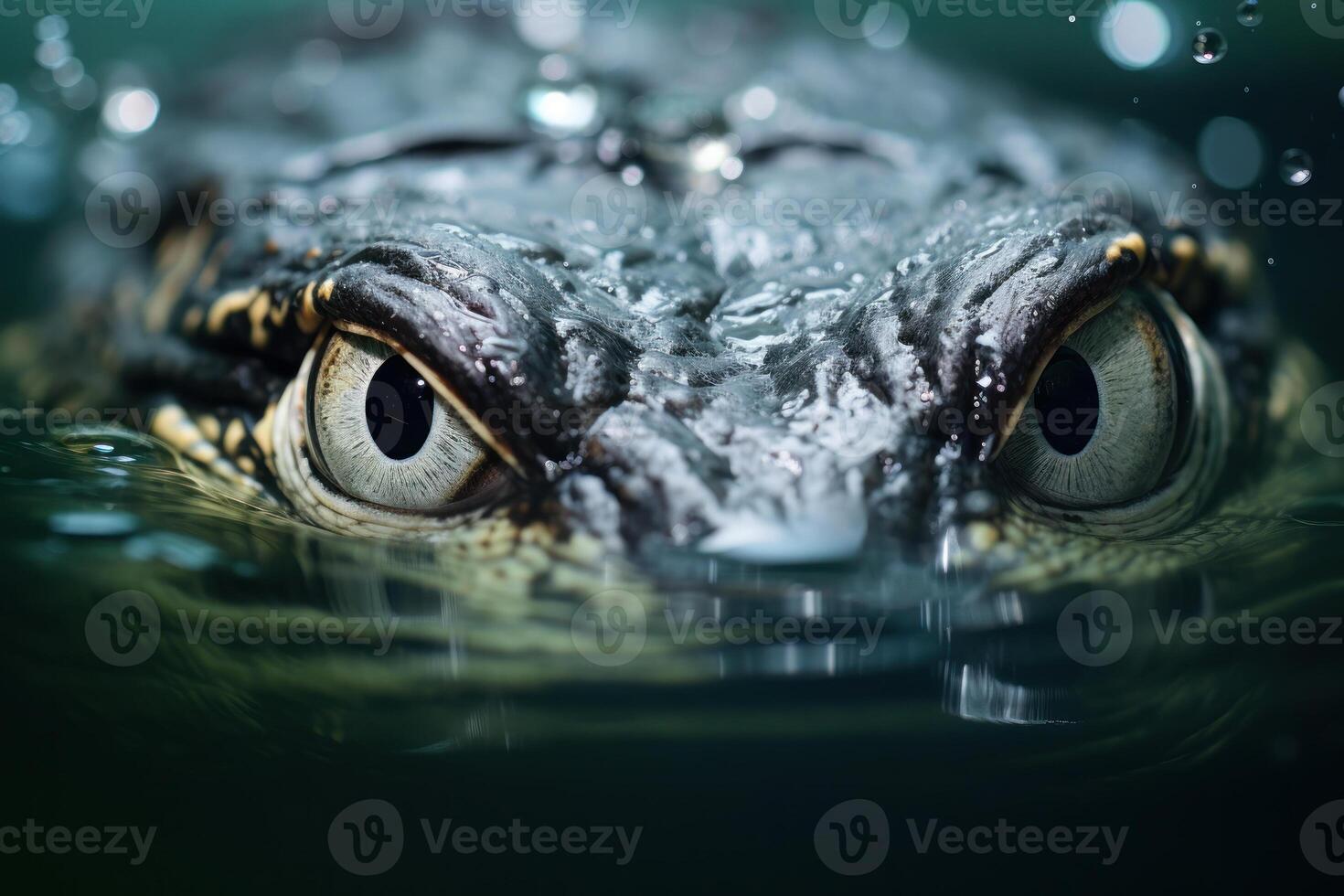 AI generated Crocodile Eye Emerging from Water Close-Up photo