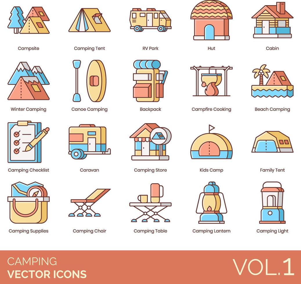 camping vector icon set