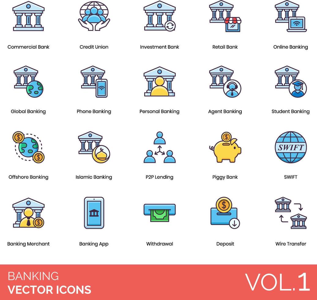 banking vector icon set