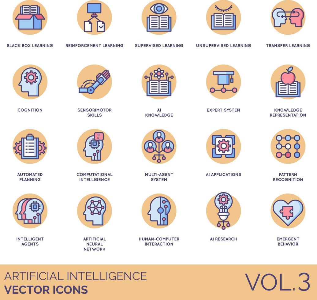 artificial intelligence icons set vector