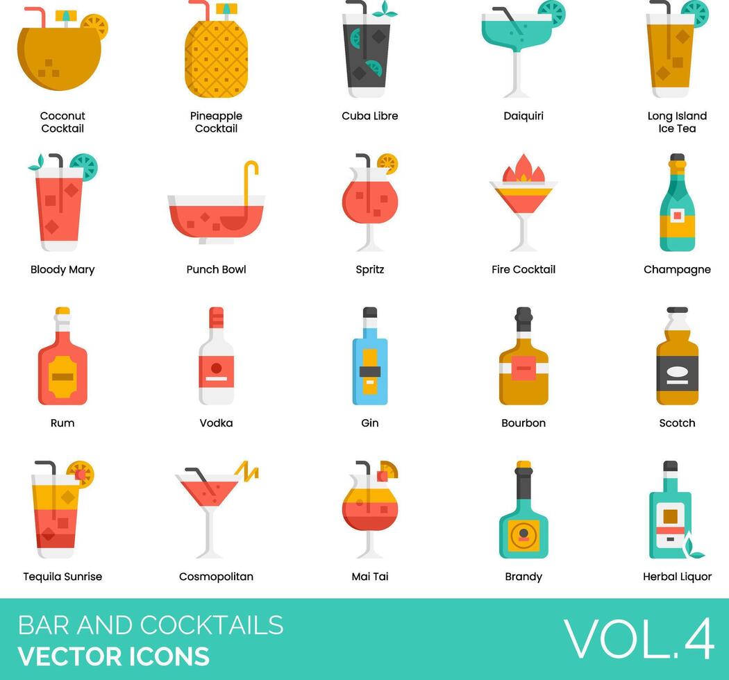 Bar and cocktails vector icon set