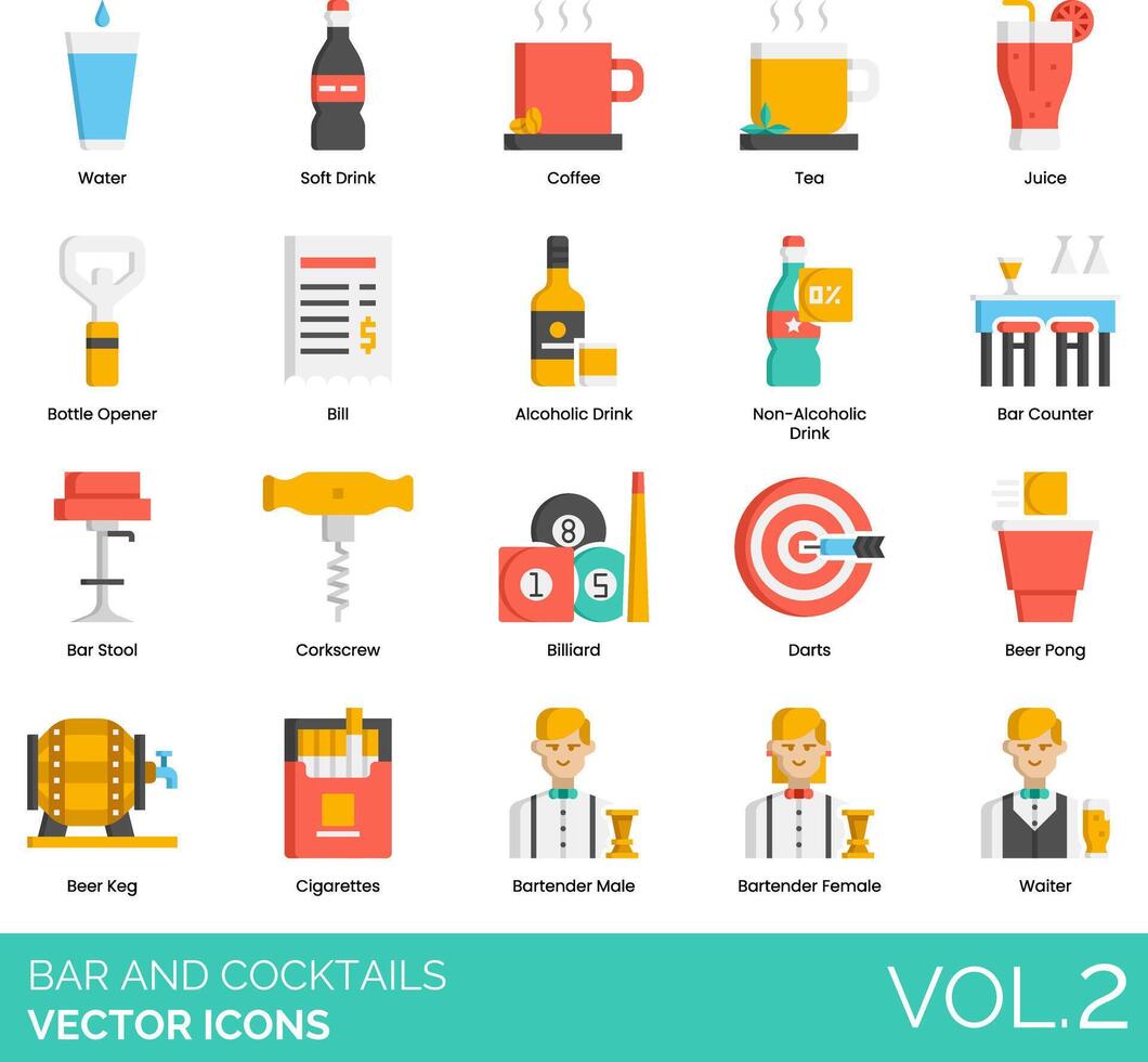 Bar and cocktails vector icon set