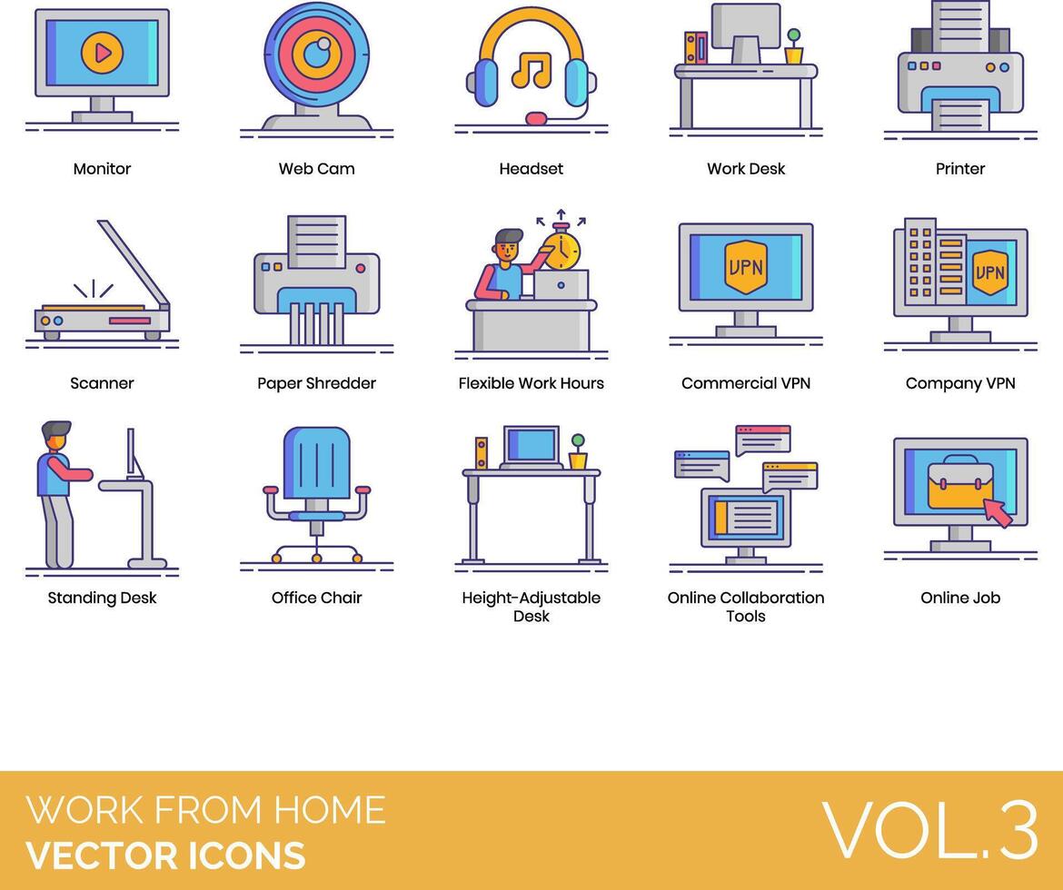 work from home vector icon set