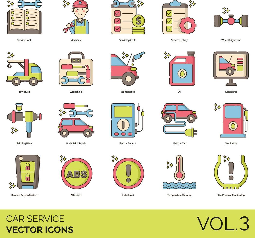car service vector icon set