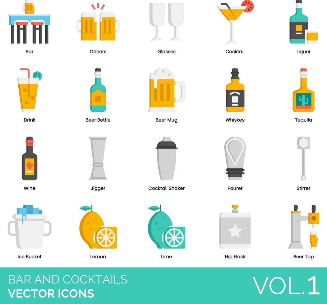 Bar and cocktails vector icon set