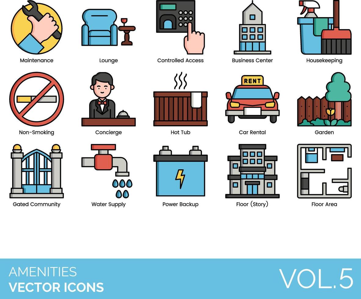 Amenities vector icon set