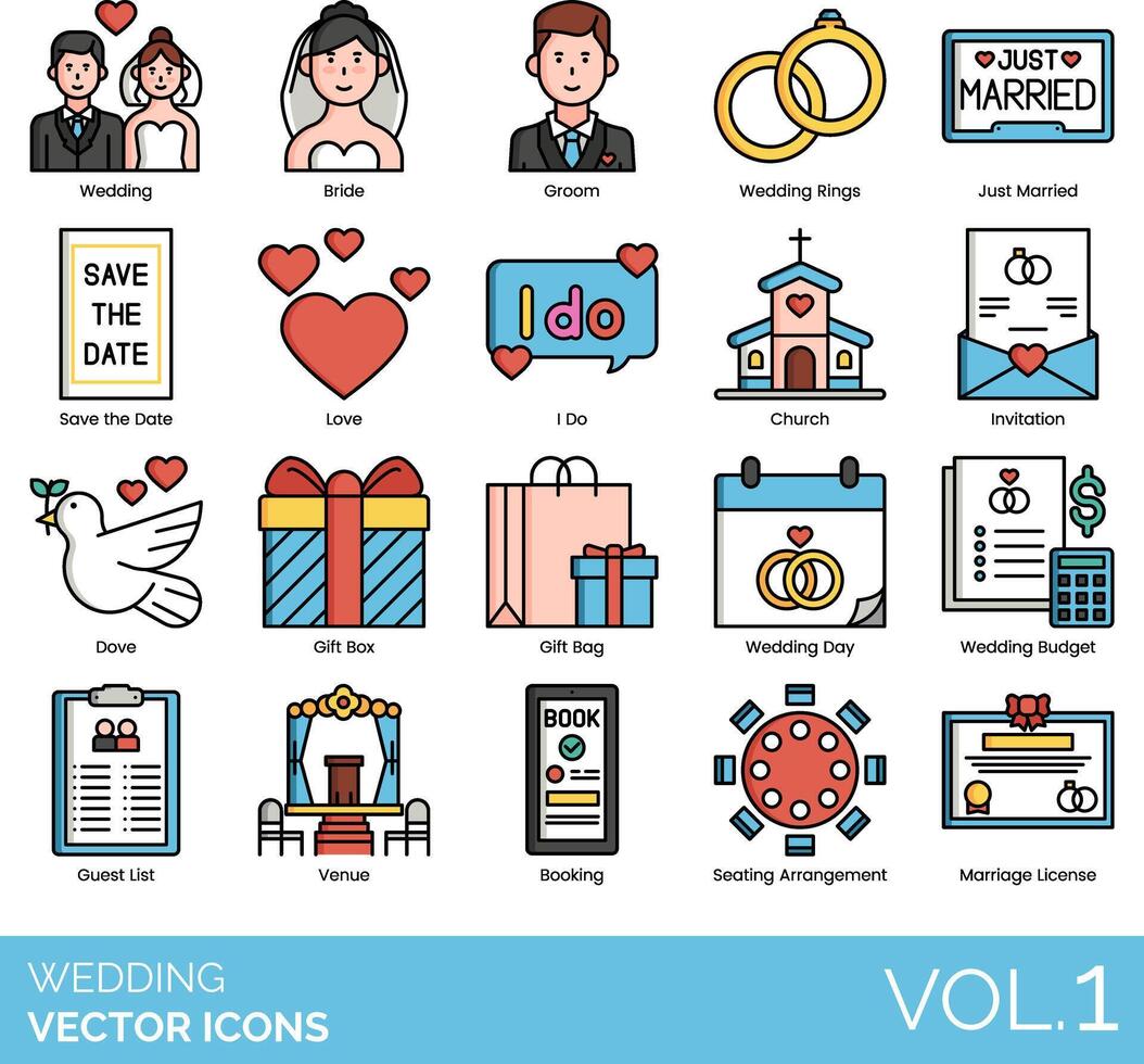 Wedding vector icon set