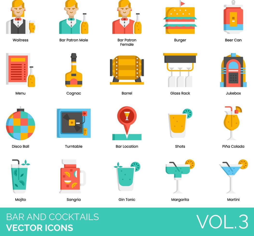 Bar and cocktails vector icon set