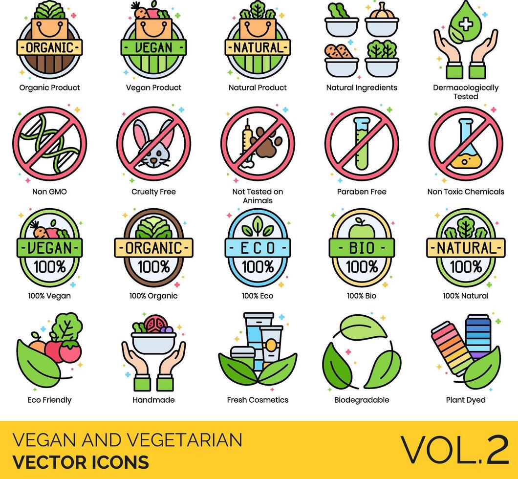 Vegan and Vegetarian vector icon set