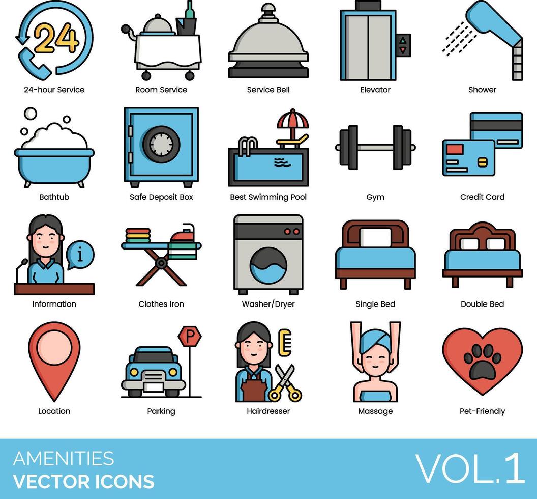 Amenities vector icon set