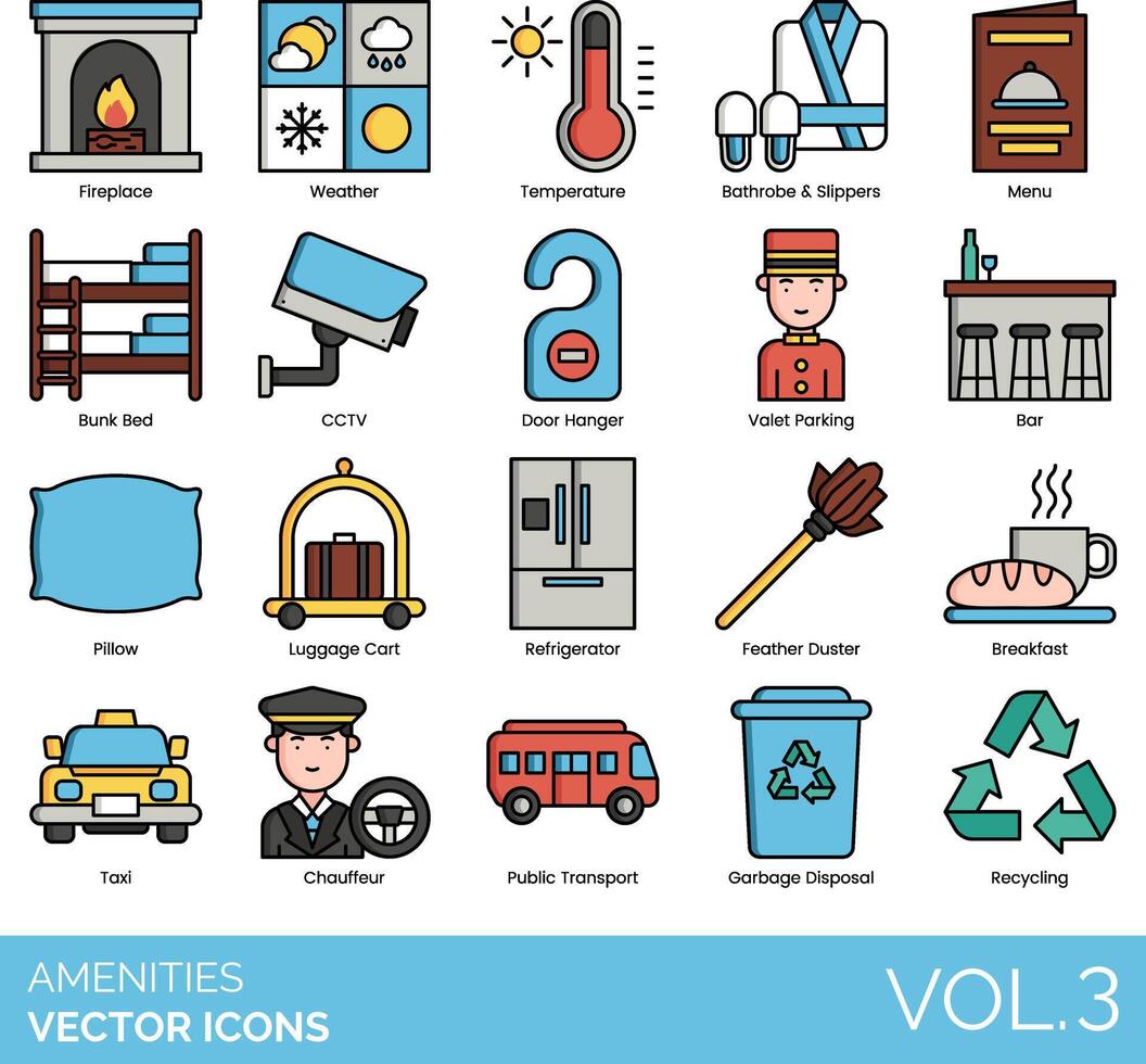 Amenities vector icon set