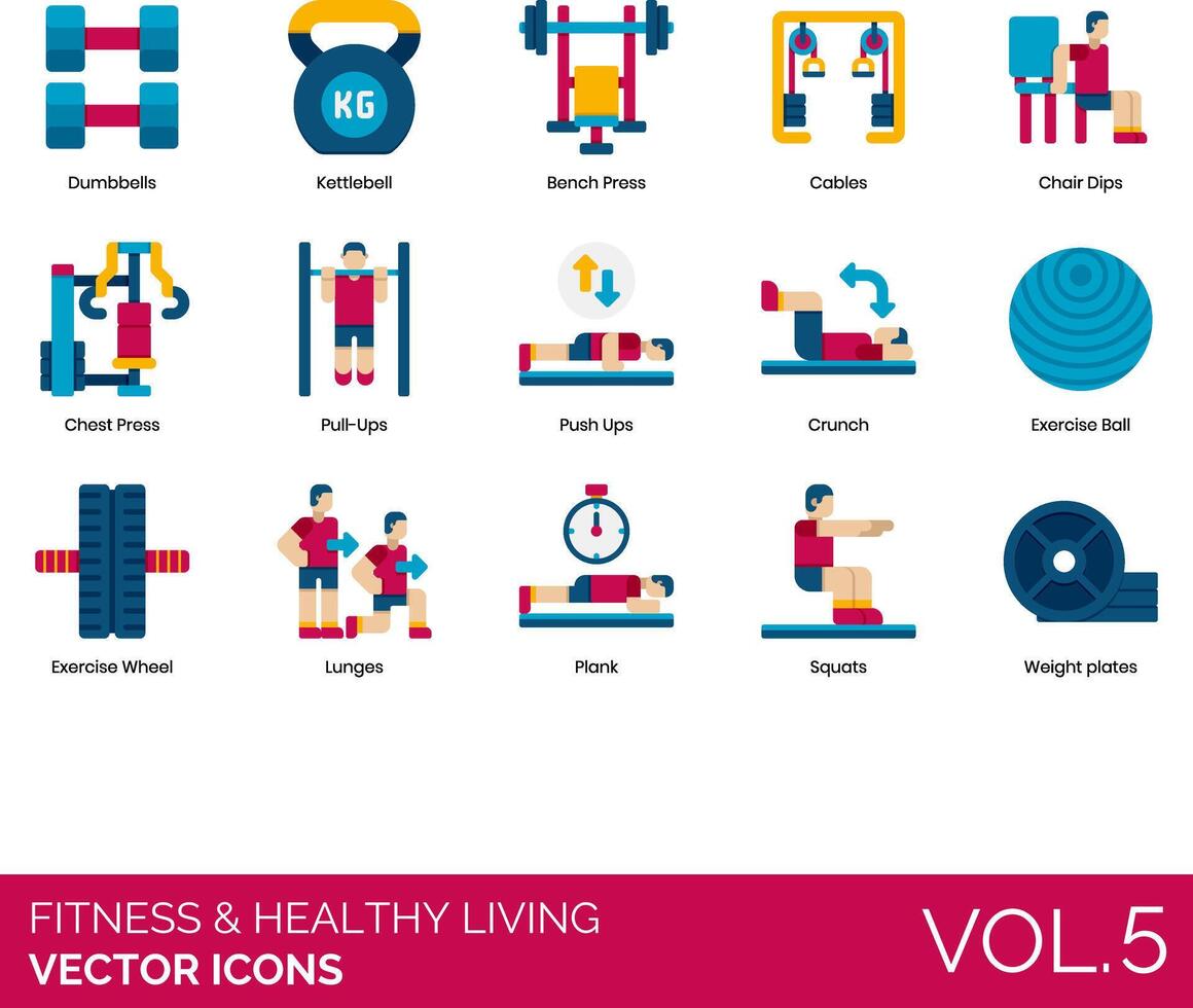 fitness and healthy living vector icon set