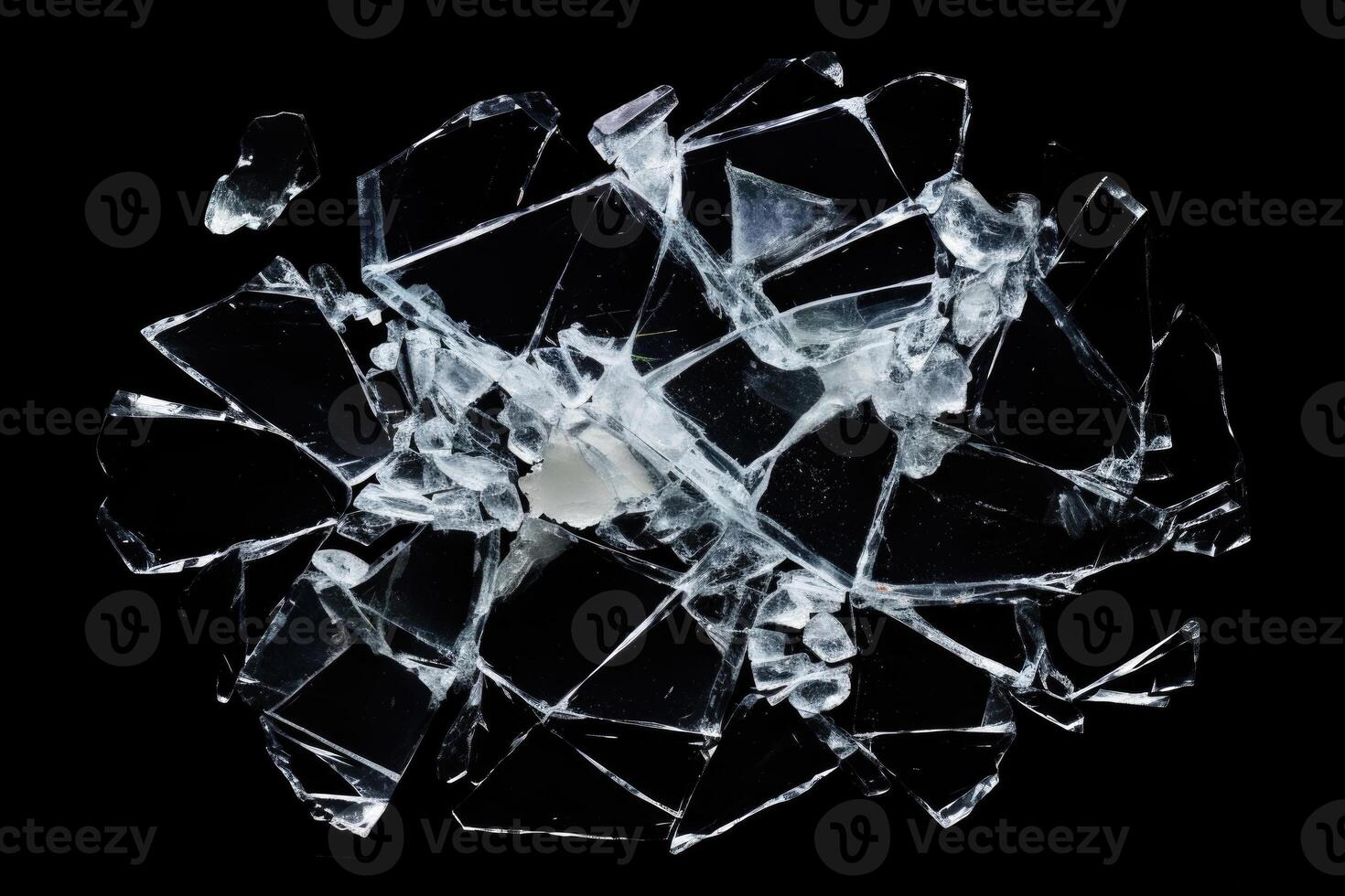 AI generated Isolated shattered glass on black background. photo