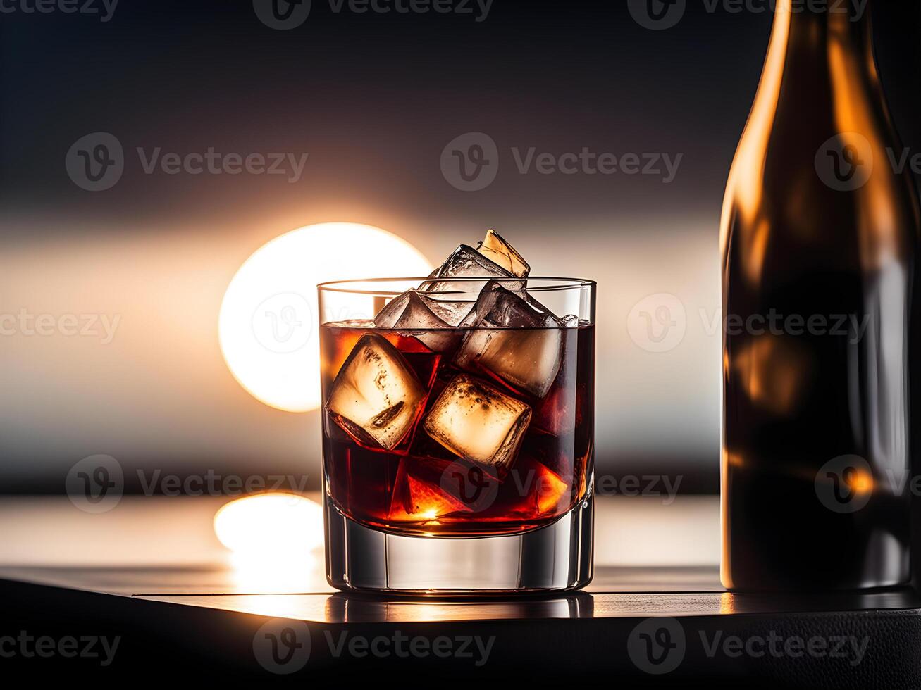 AI generated cocktail vodka with coffee liqueur on sunny background photo
