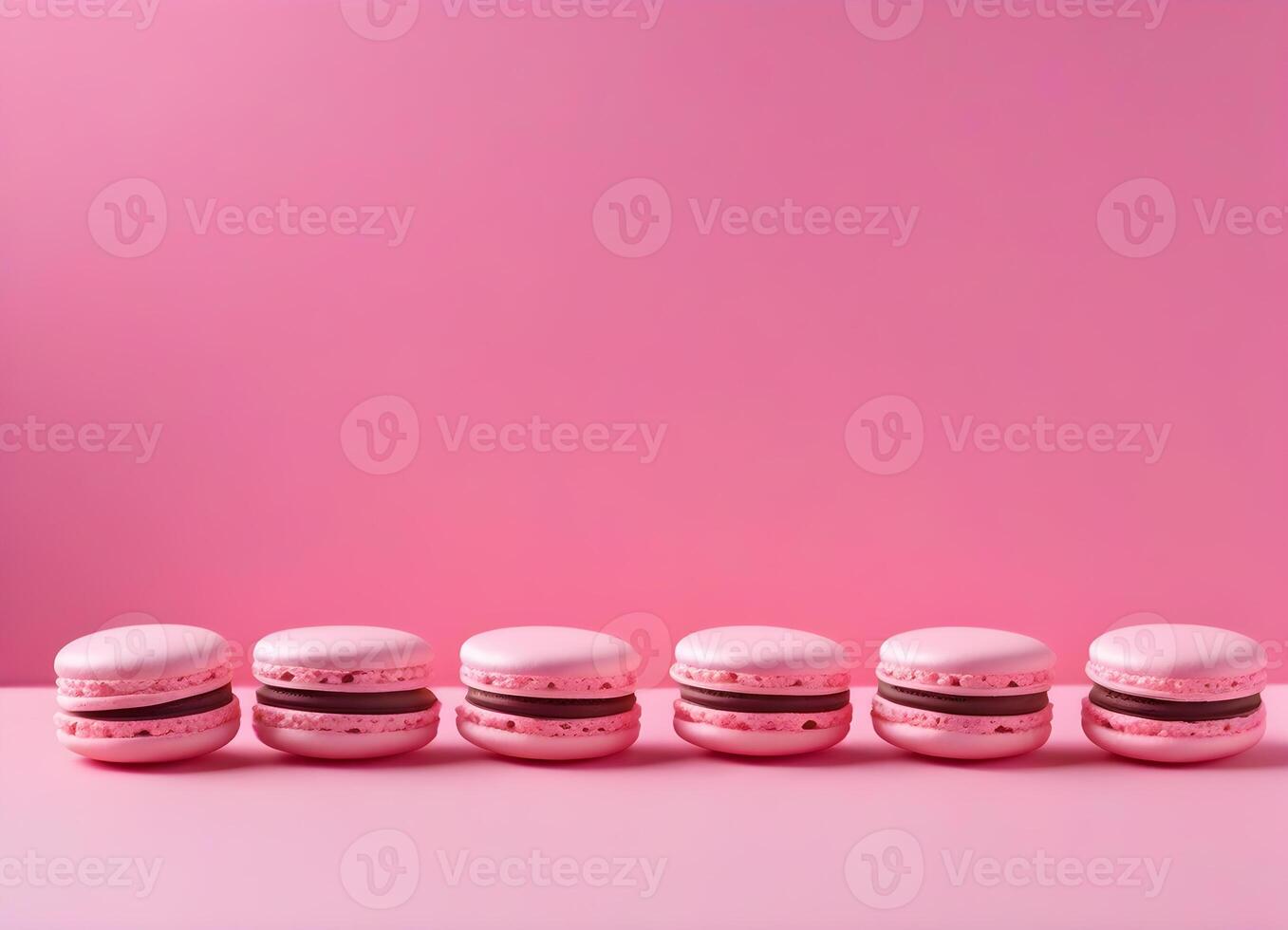 AI generated pink macarons on a pink background photo