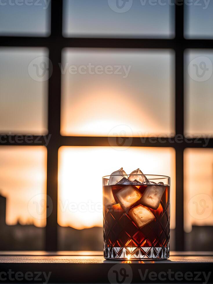 AI generated cocktail vodka with coffee liqueur on sunny background photo