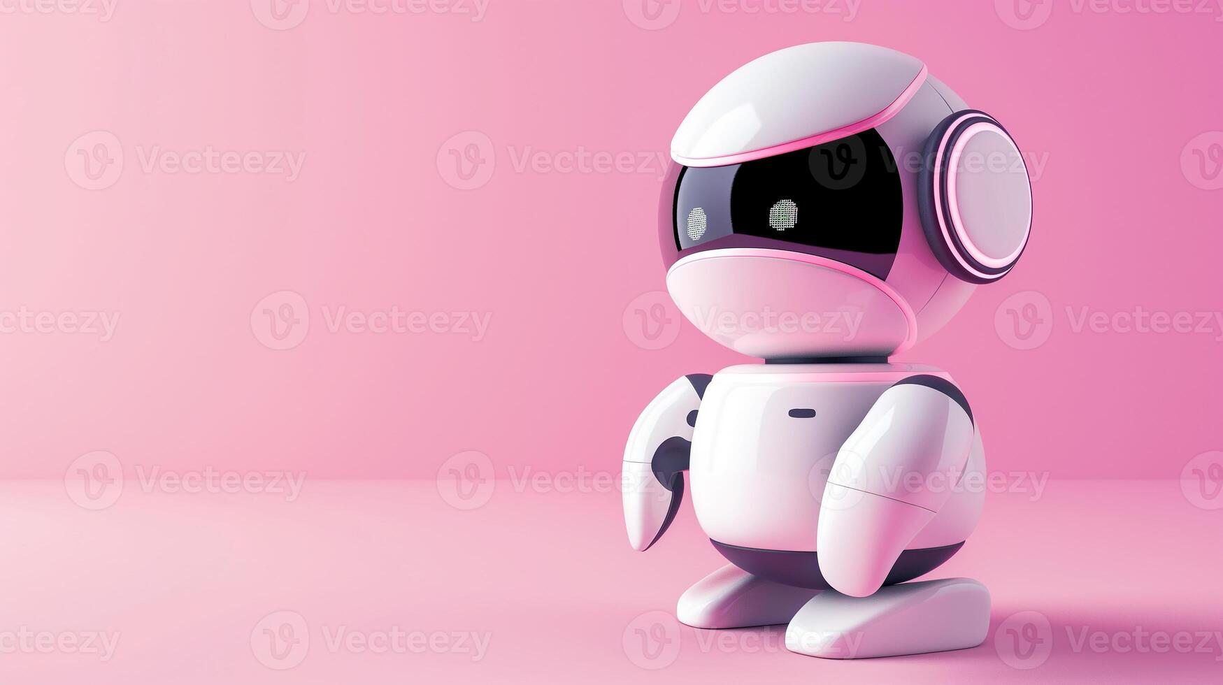 AI generated A white cute ai chatbot or robot on a pink background. Space for text photo