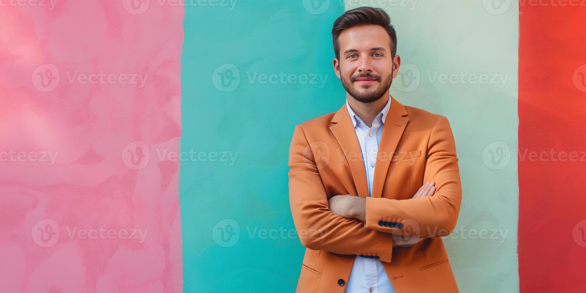 AI generated A confident young male entrepreneur in front of a colorful background photo