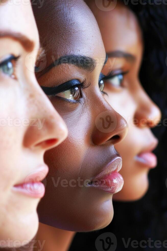AI generated Close-Up Profile View of Three Diverse Women Emphasizing Unity and Beauty photo