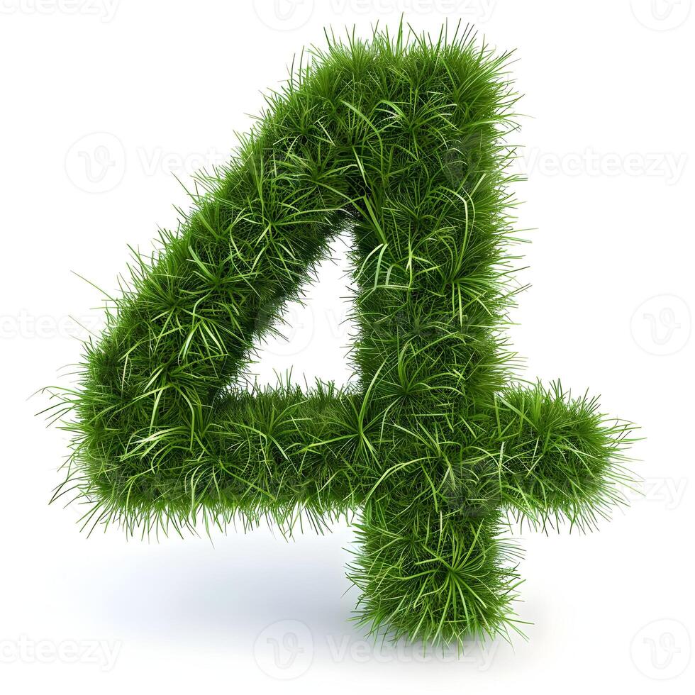 AI generated Green number four 4 with short grass isolated on a white background. High-resolution. AI Generative photo