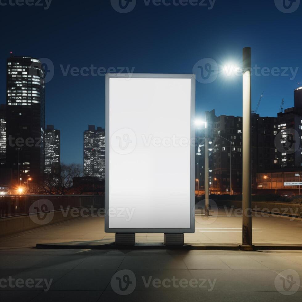 AI generated Blank mupi outdoor board in the city at night photo