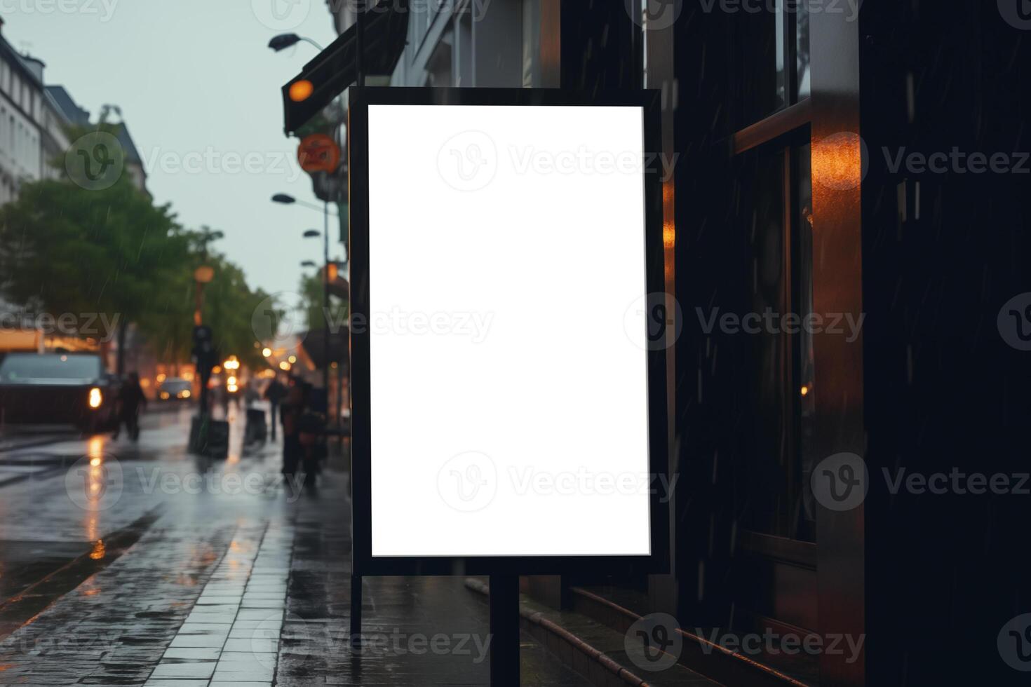 AI generated Blank mupi mockup on outdoor street background photo