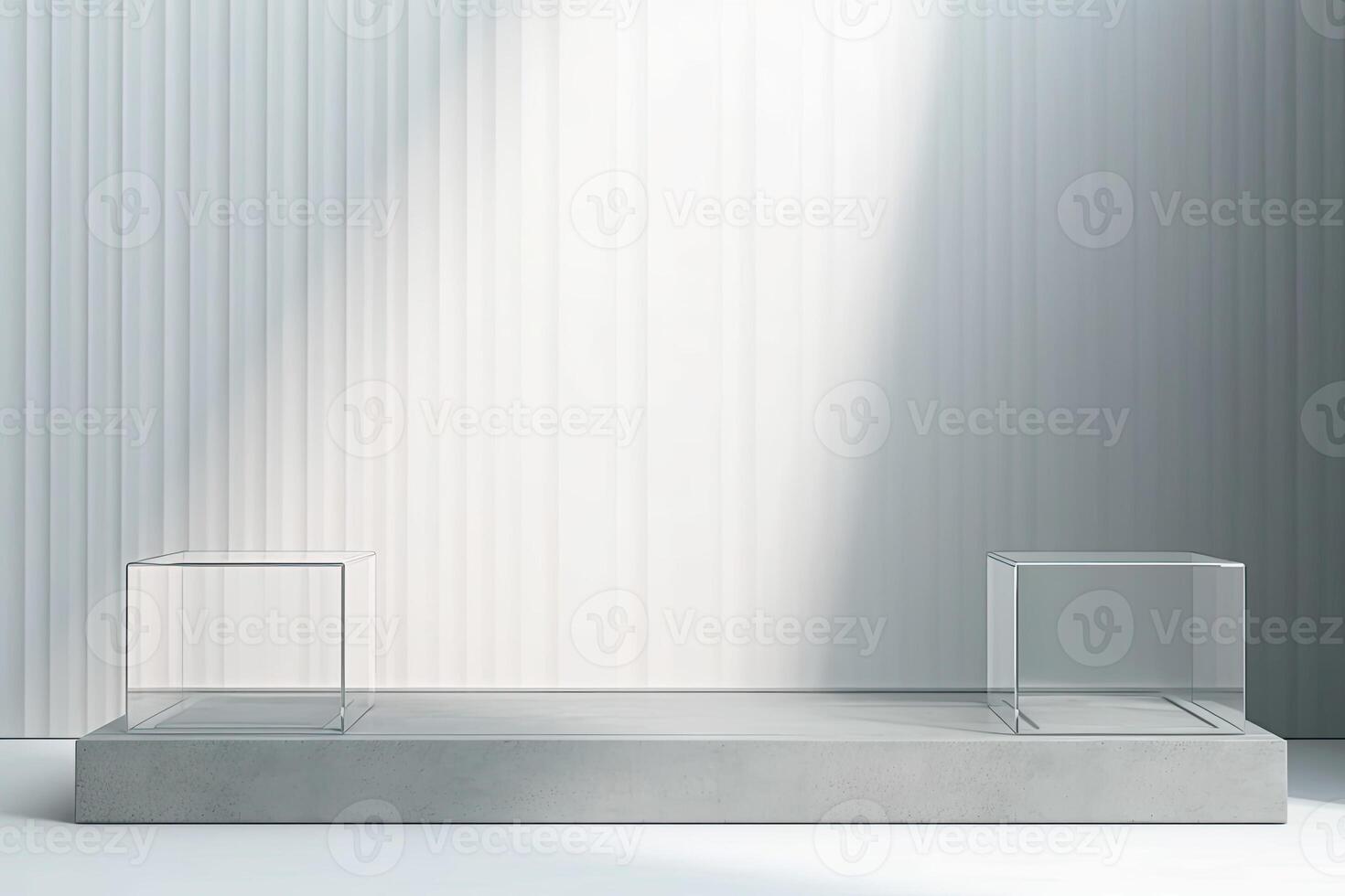 AI generated laconic background with podium corrugated glass photo