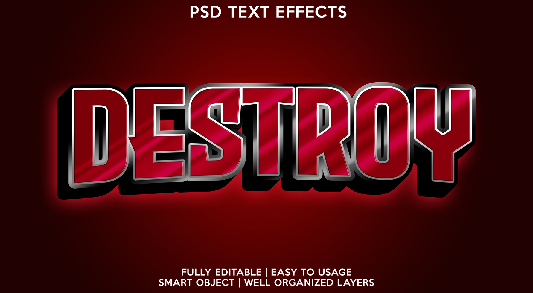 destroy text effect template psd