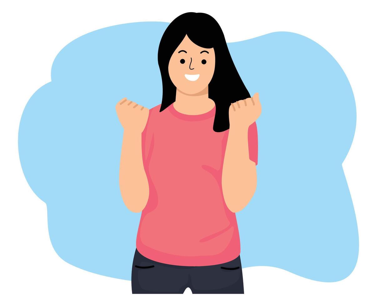 woman with happy expression and excited gesture vector