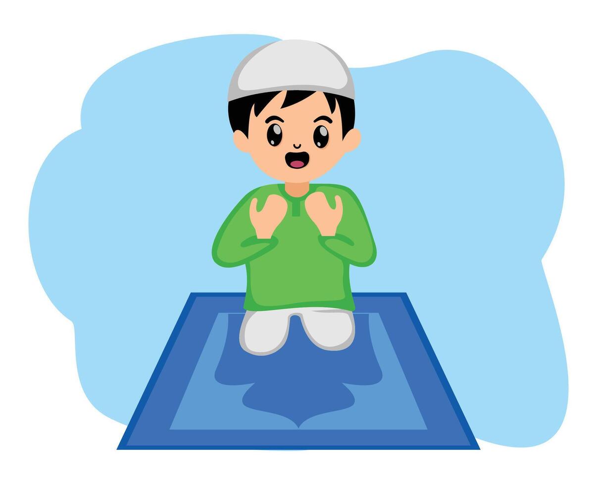 cute little muslim kid show pray pose or cute muslim kid praying vector