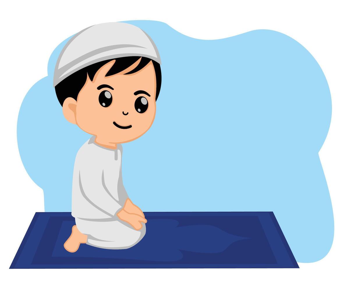 cute muslim kid doing shalat gesture vector