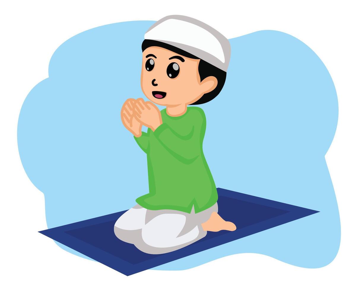 young cute muslim boy praying vector