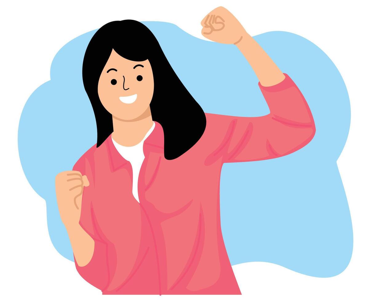 woman with happy expression with hands clenched in fists or excited gesture vector