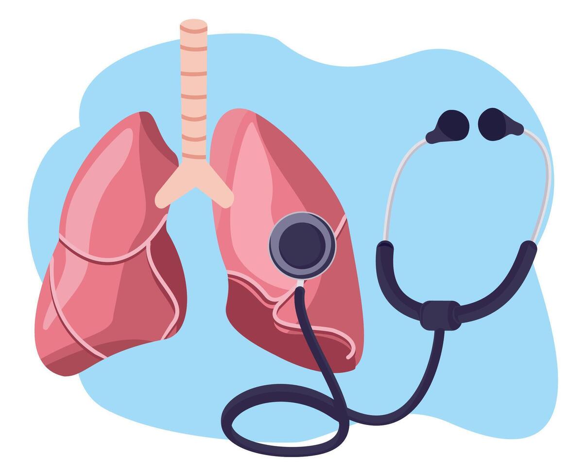 illustration lung medical checkup with stethoscope vector