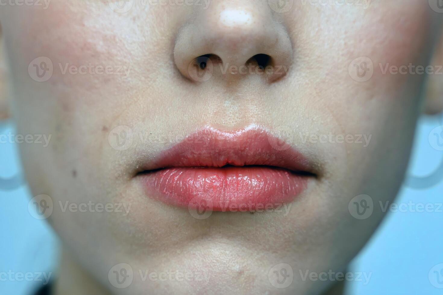 Sexy lips close view photo, female lips with lipstick closeup background, face detail portrait photo