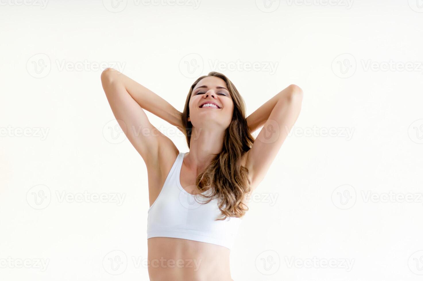Beautiful, fit, healthy women wear exercise clothes and prepare to exercise while maintaining a healthy diet. photo